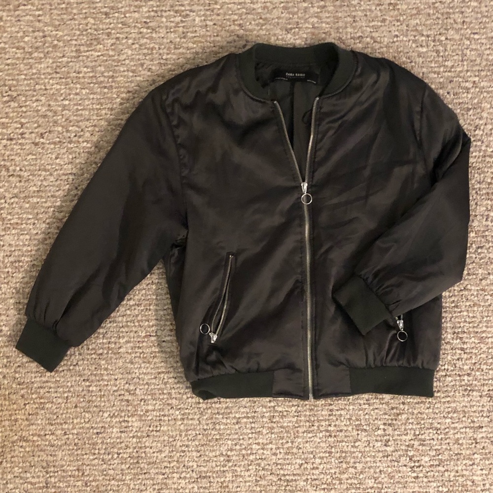 Zara Women’s Bomber Jacket with Pockets Dark Green